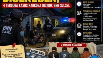 Rumah Warga di Pattalassang Digerebek, 4 Terduga Kasus Narkoba Diciduk BNN Sulsel