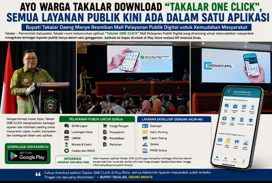 Ayo Warga Takalar Download “Takalar ONE CLICK”, Semua Layanan Publik Kini Ada dalam Satu Aplikasi