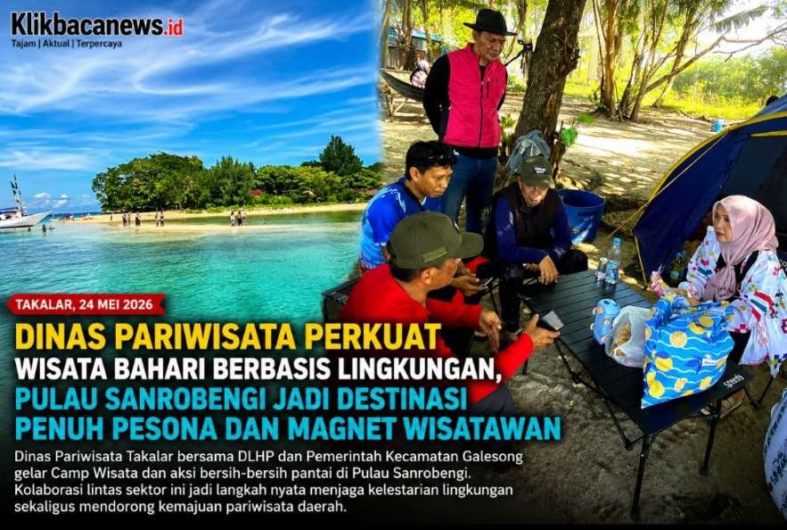 Dinas Pariwisata Takalar bersama DLHP dan Kecamatan Galesong menggelar Camp Wisata dan aksi bersih pantai di Pulau Sanrobengi sebagai langkah memperkuat wisata bahari berbasis lingkungan.