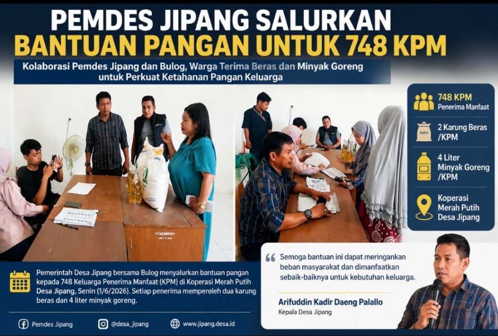 Pemdes Jipang Salurkan Bantuan Pangan kepada 748 KPM