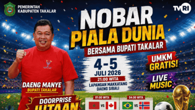 Bekerja Sama dengan TVRI, Bupati Takalar Daeng Manye dan Wabup H. Hengky Yasin Ajak Masyarakat Nobar Piala Dunia di Baruga Panrannuangku