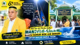 HUT ke-62 Partai Golkar, Mansyur Salam Bantu Sumur Bor Air Bersih untuk Masjid Nurul Yasin di Desa Lantang